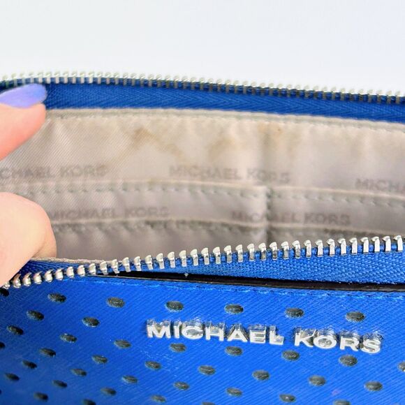 Michael Kors Wristlet Clutch Organizer Pouch w/ Card Slots Cobalt Blue Leather - Picture 14 of 16